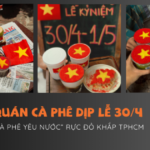 Quán cà phê trang trí cờ đỏ sao vàng dịp lễ 30/4