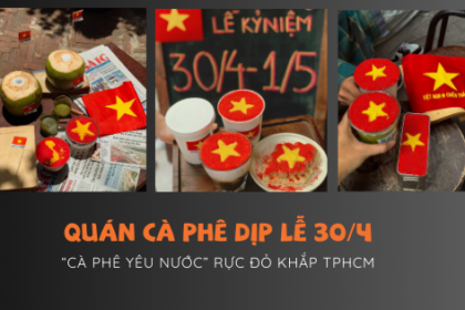 Quán cà phê trang trí cờ đỏ sao vàng dịp lễ 30/4